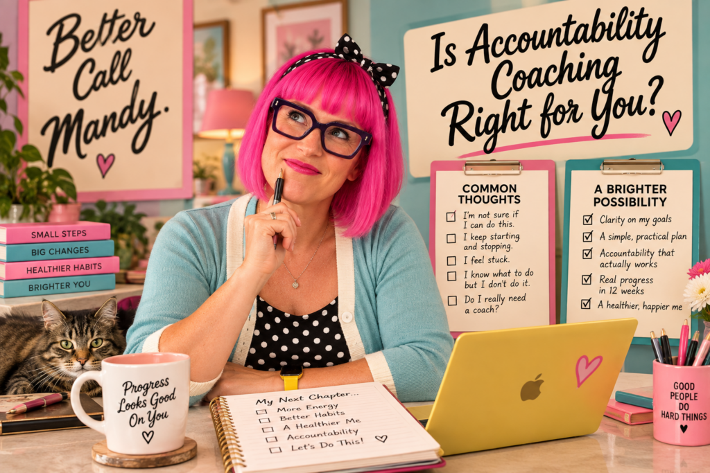 Mandy Florence Mahon considering whether accountability coaching is right for you, with goal-setting and accountability checklists.