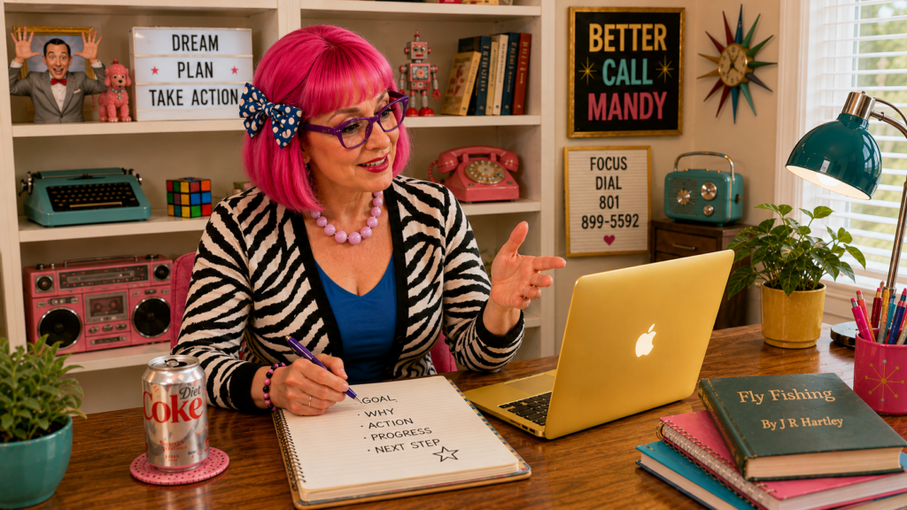 Accountability coach Mandy Florence Mahon working through goals, actions, progress and next steps during an online coaching session.