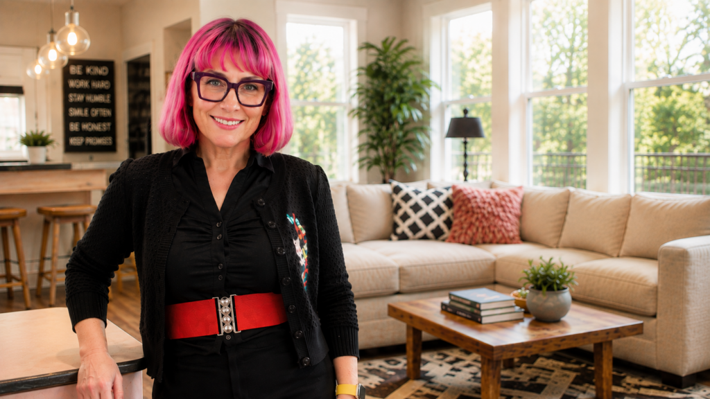 Mandy Florence Mahon, Utah real estate agent with Better Call Mandy, smiling inside a bright and welcoming home.