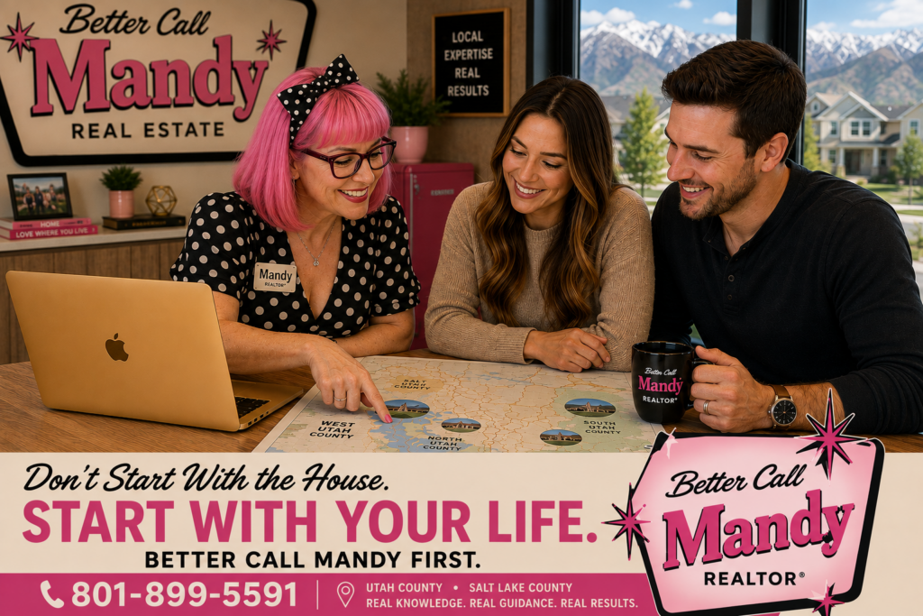 Realtor Mandy Mahon helping home buyers compare communities in Utah County and Salt Lake County