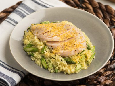 Cauliflower and Asparagus Risotto with Chicken