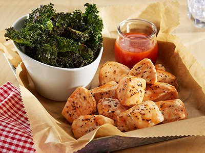 Nuggets with Buffalo Sauce Kale Chips